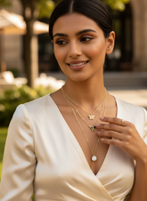 3 Layer Chain with Butterfly Pendants- Black & Gold