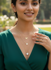 3 Layer Chain with Butterfly Pendants- White & Gold