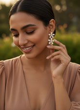 Flower of Eaden Drop Earrings- White & Gold