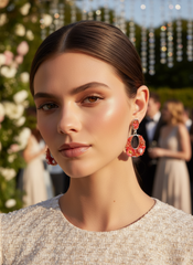 Handworked Crystal Loop Earrings- Red