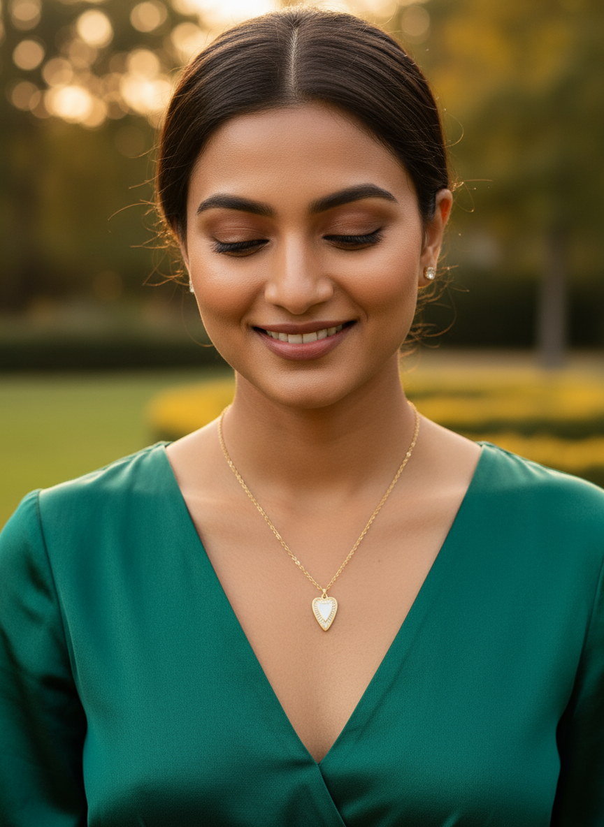 Fiery Heart 2 Way Pendant with Gold Chain