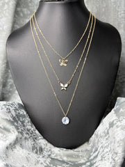 3 Layer Chain with Butterfly Pendants- White & Gold