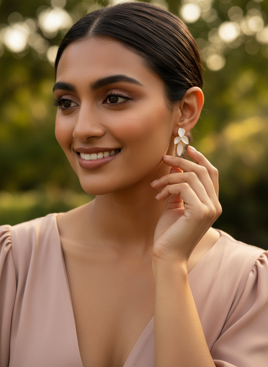 Earrings- Leaves of Eaden- White & Gold