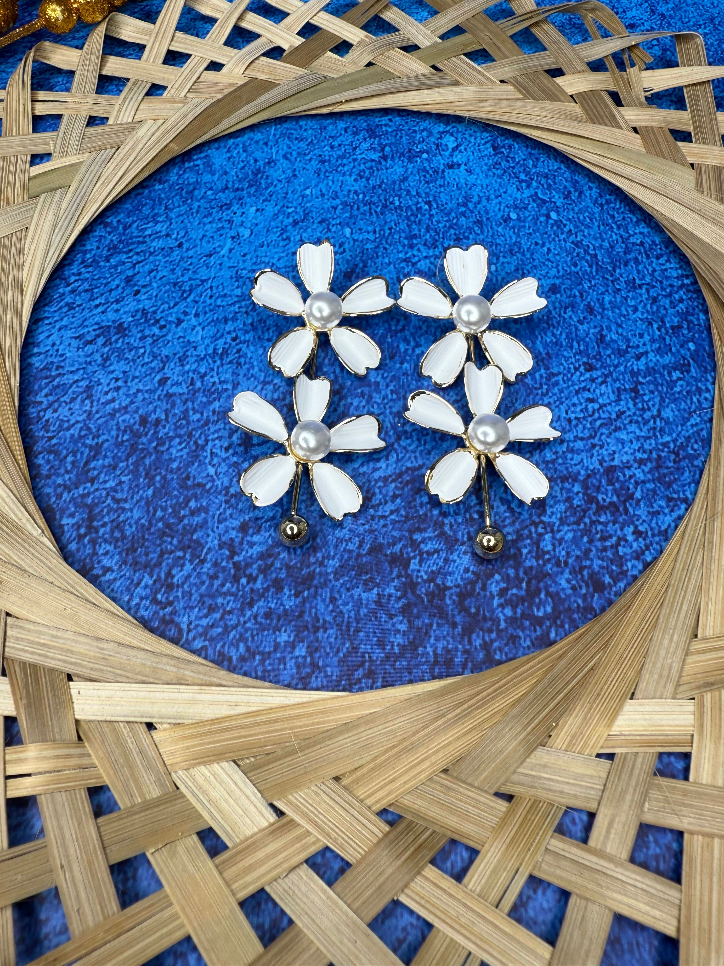 Flower of Eaden Drop Earrings- White & Gold