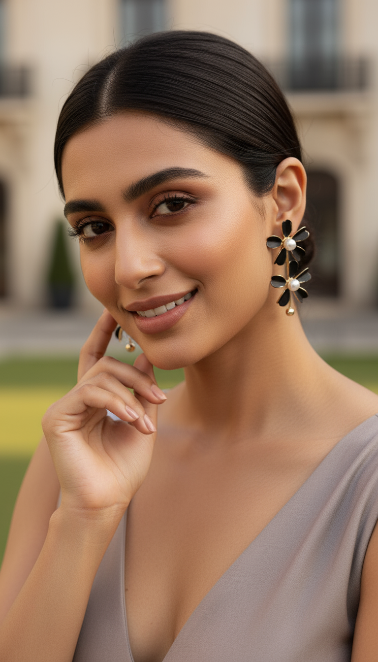 Flower of Eaden Drop Earrings- Black & Gold