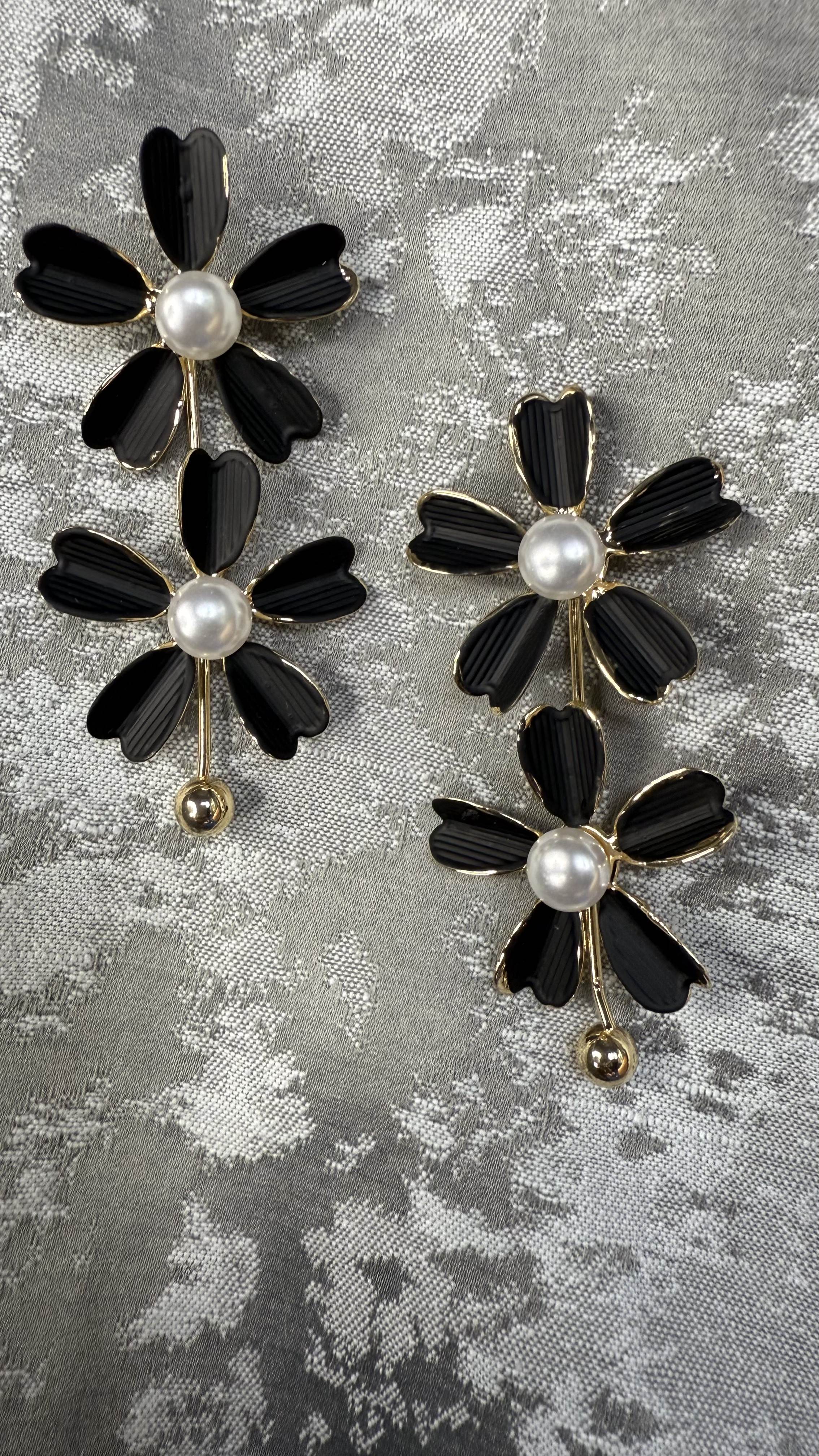 Flower of Eaden Drop Earrings- Black & Gold
