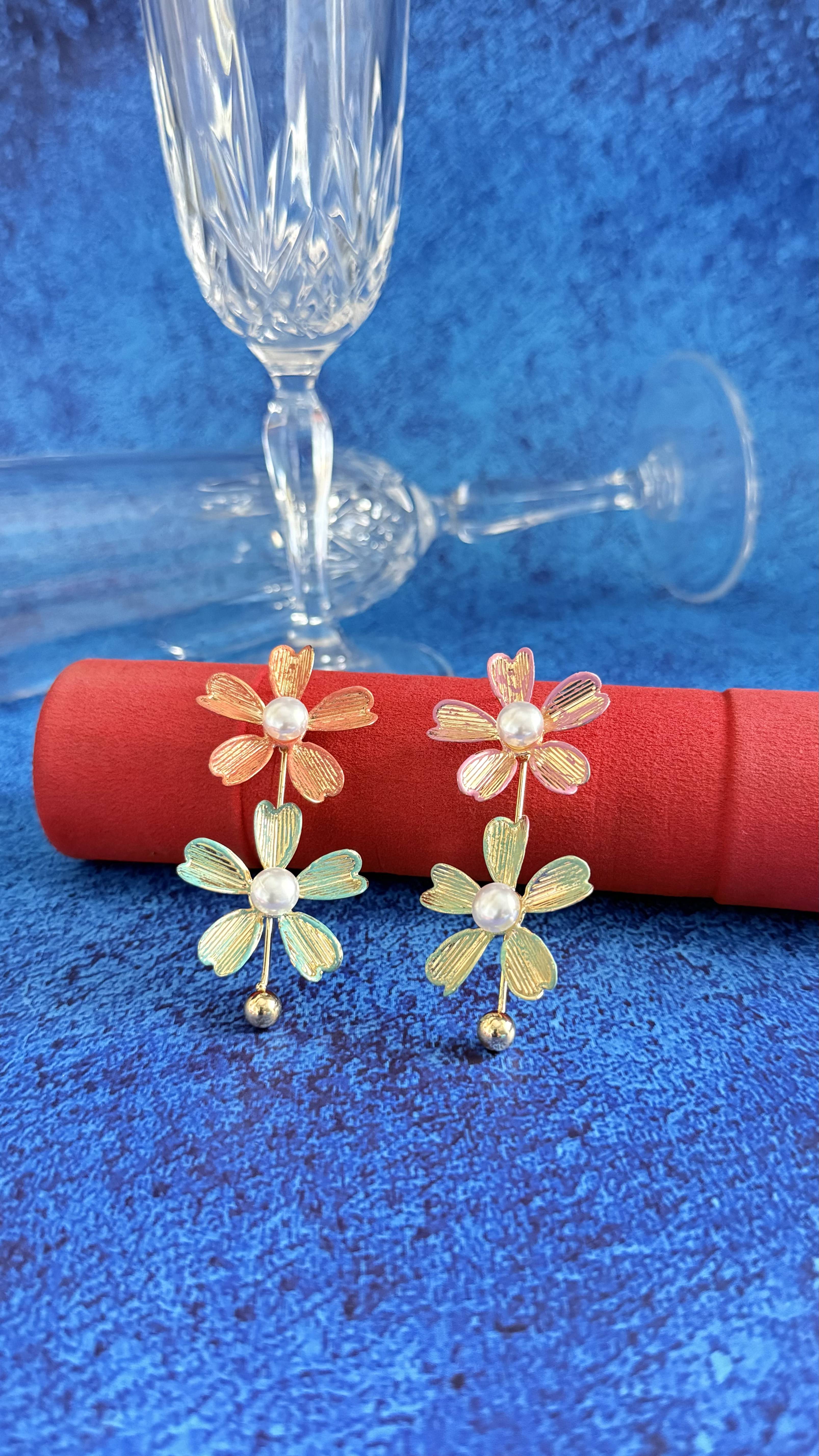 Flower of Eaden Drop Earrings- Orange Green