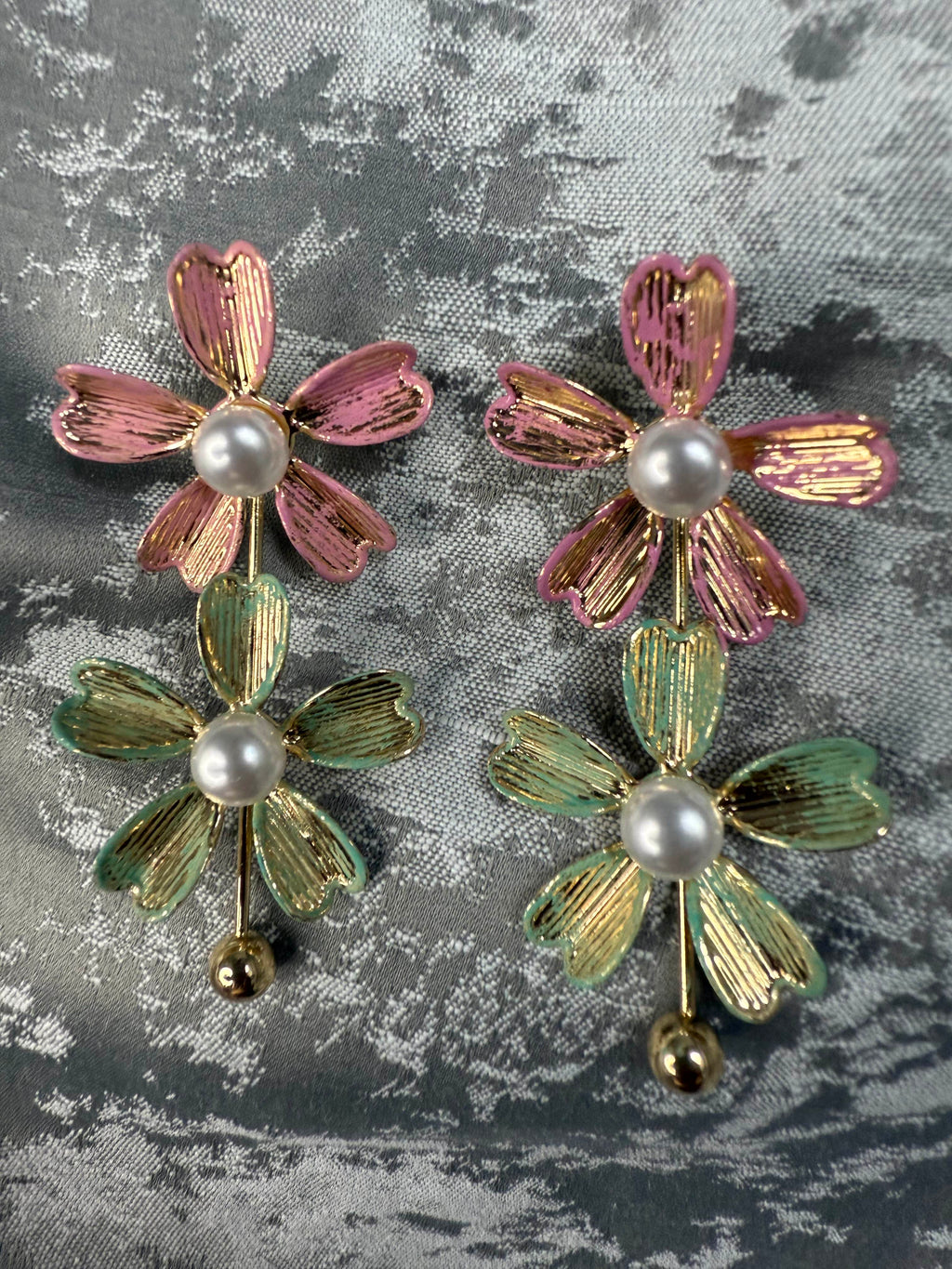 Flower of Eaden Drop Earrings- Pink Green