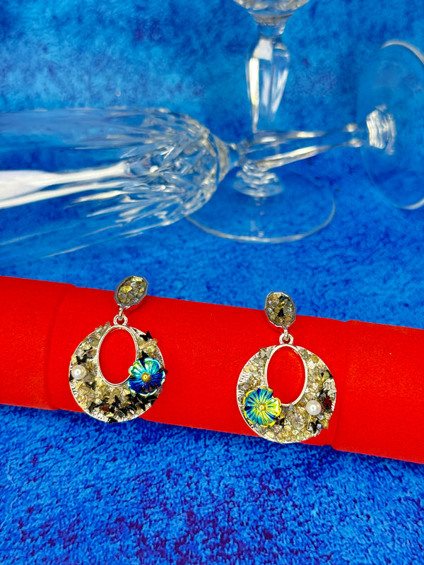 Handworked Crystal Loop Earrings- Black