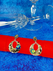 Handworked Crystal Loop Earrings- Black