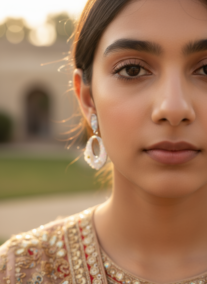 Handworked Crystal Loop Earrings- White