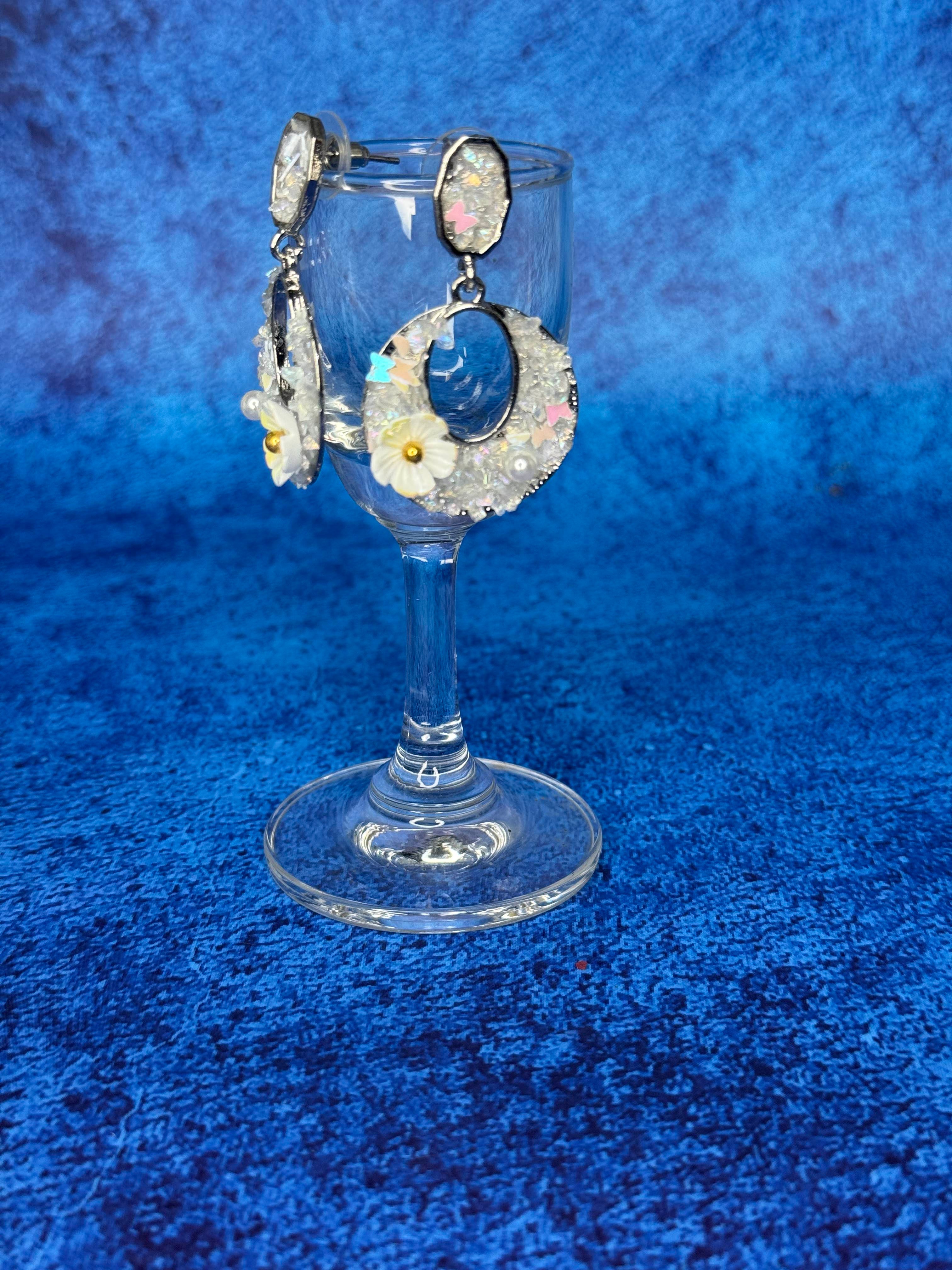 Handworked Crystal Loop Earrings- White