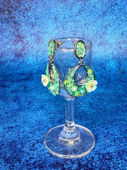 Handworked Crystal Loop Earrings- Green