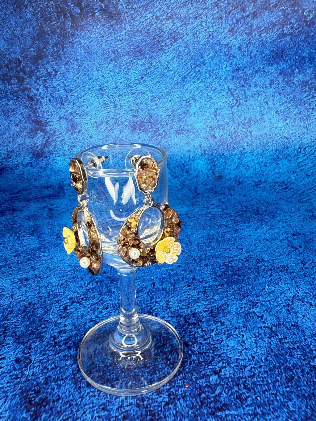 Handworked Crystal Loop Earrings- Copper