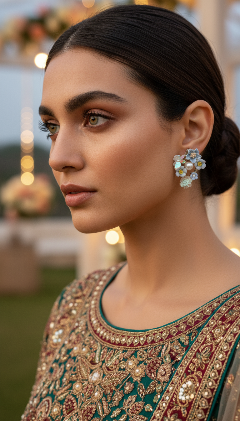 Floral Bouquet Earrings - Sky Blue