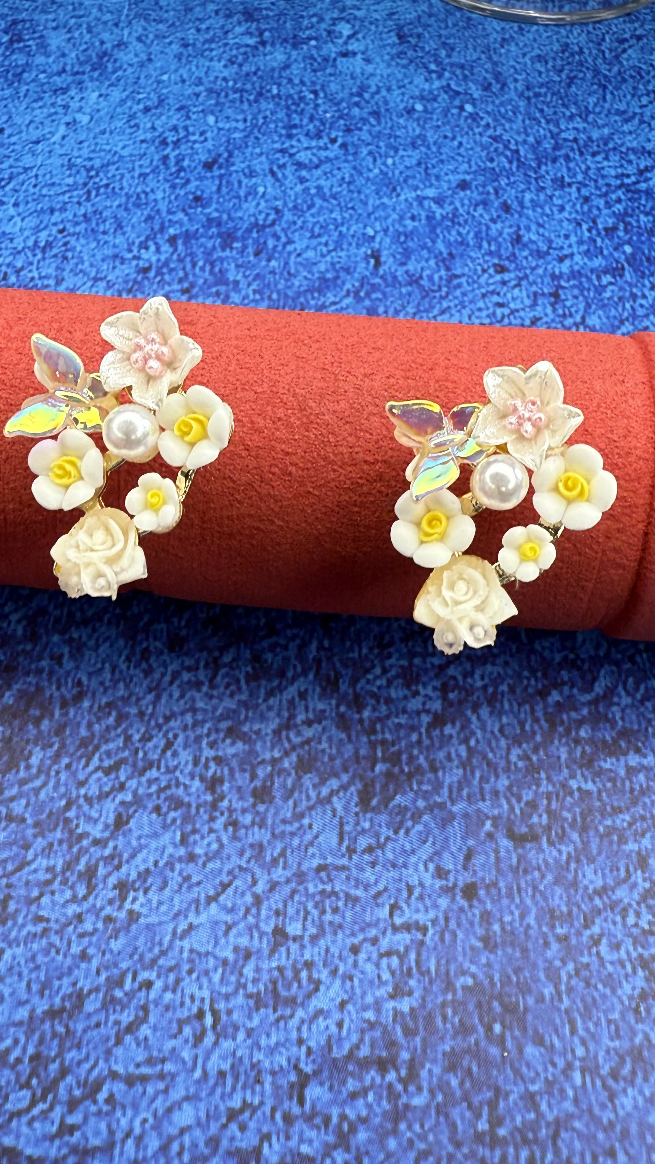 Floral Bouquet Earrings - White