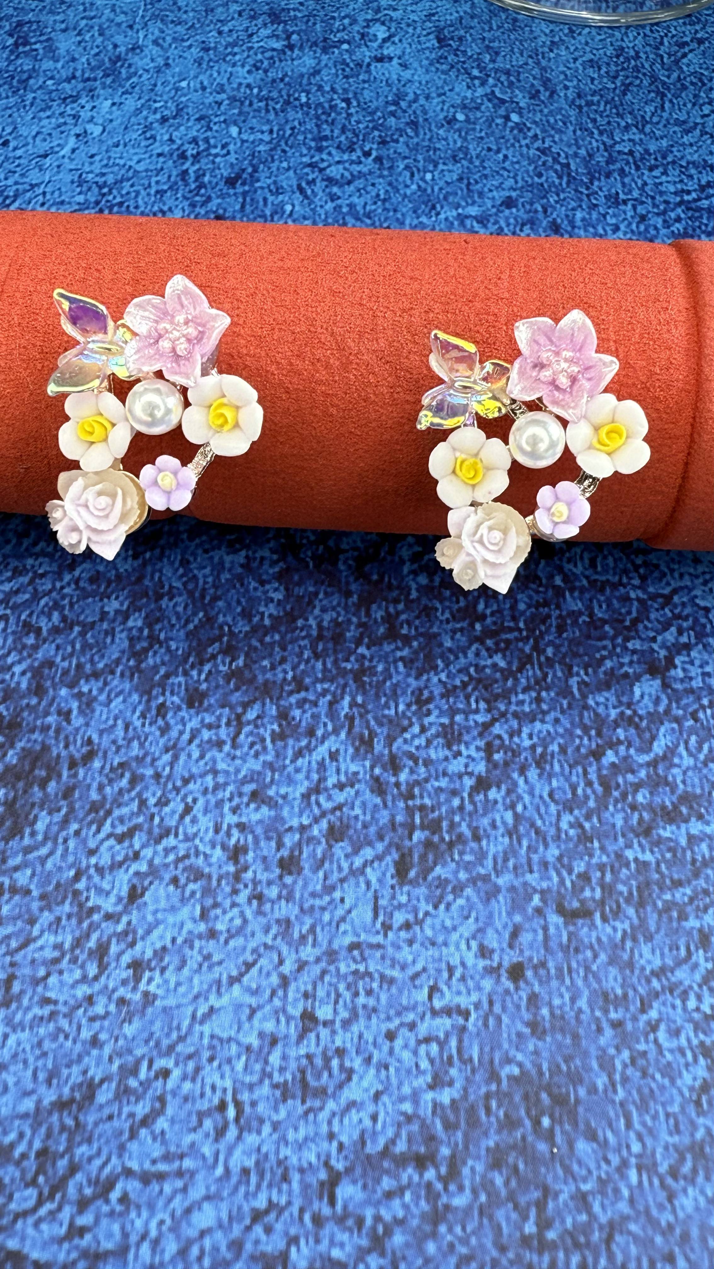 Floral Bouquet Earrings - Purple