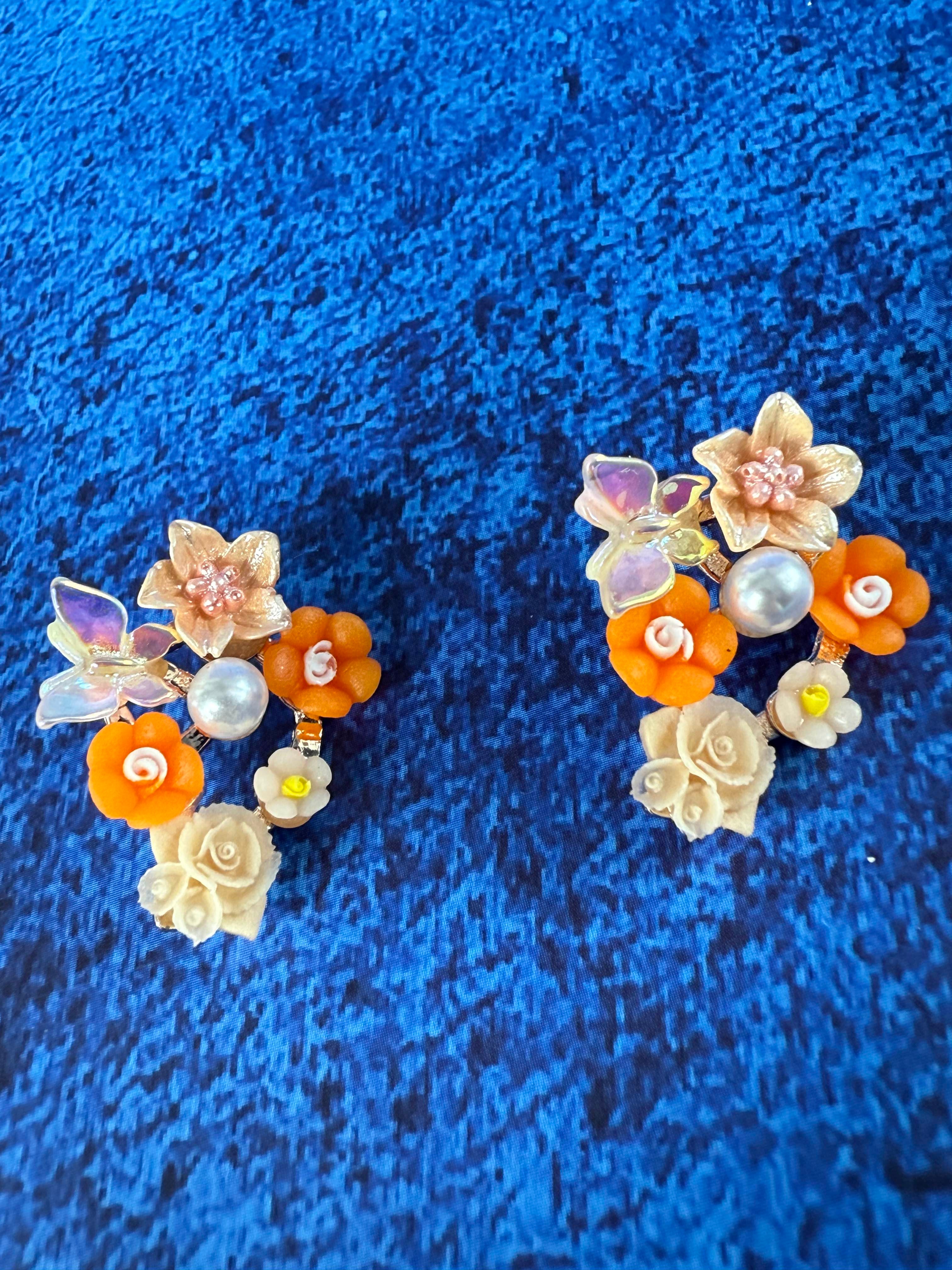Floral Bouquet Earrings - Orange