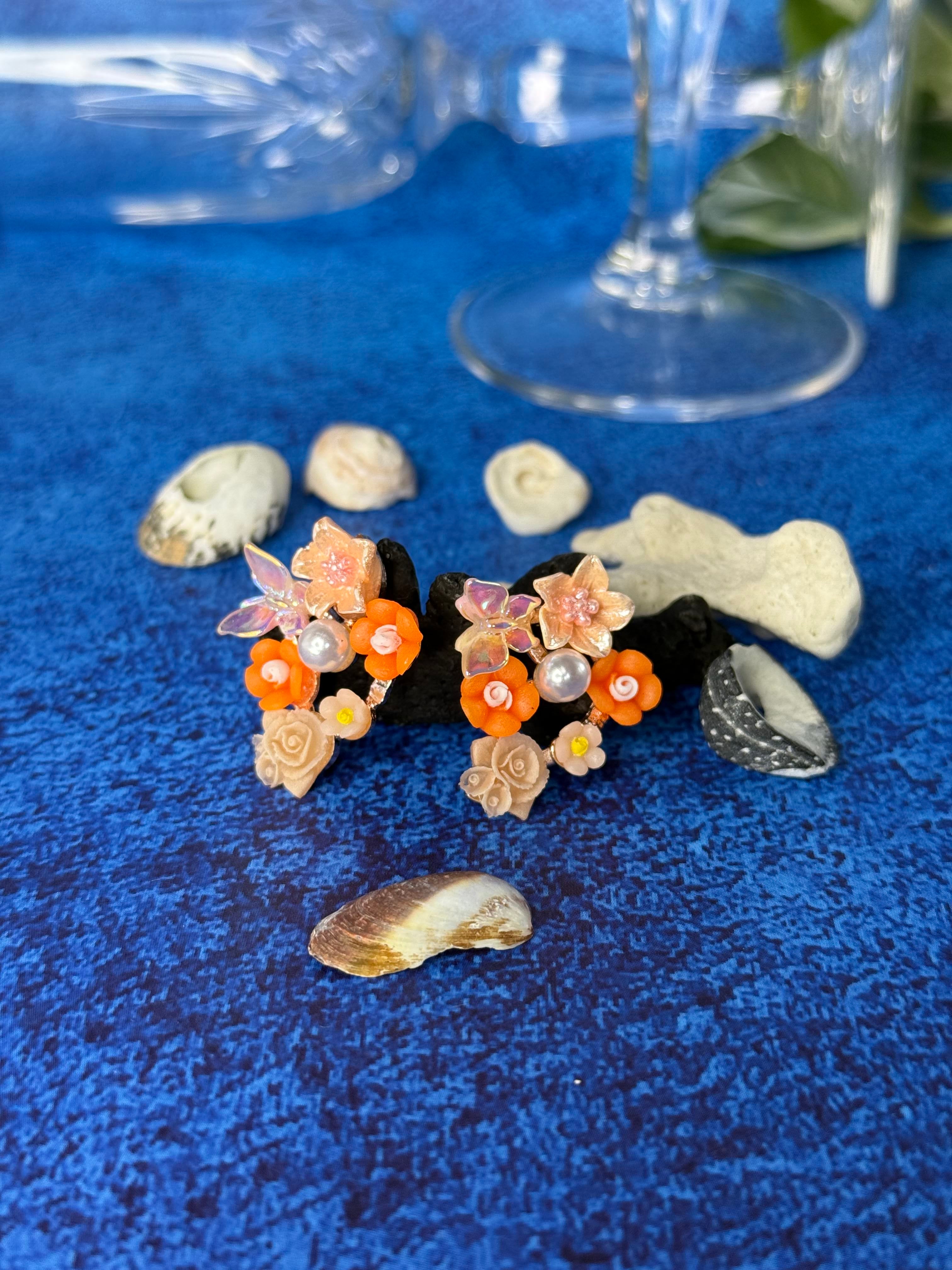 Floral Bouquet Earrings - Orange