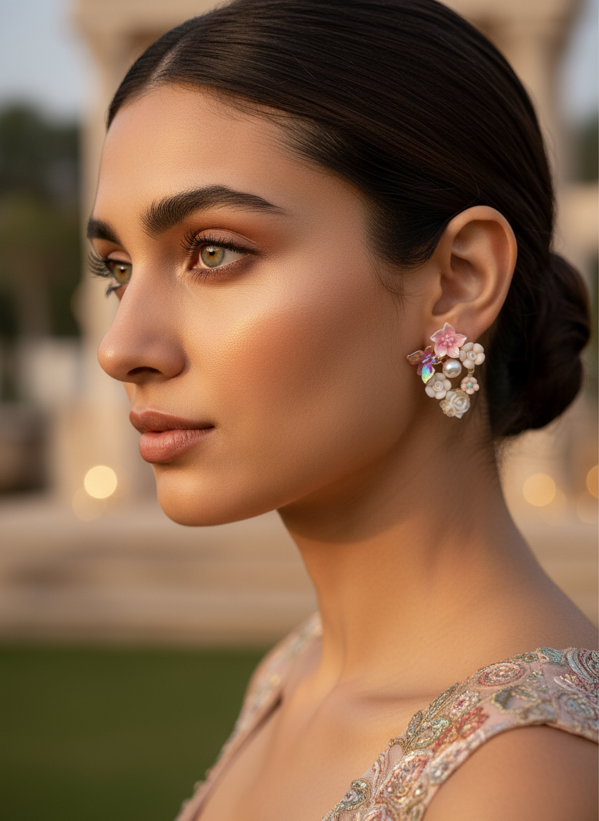 Floral Bouquet Earrings - Pink