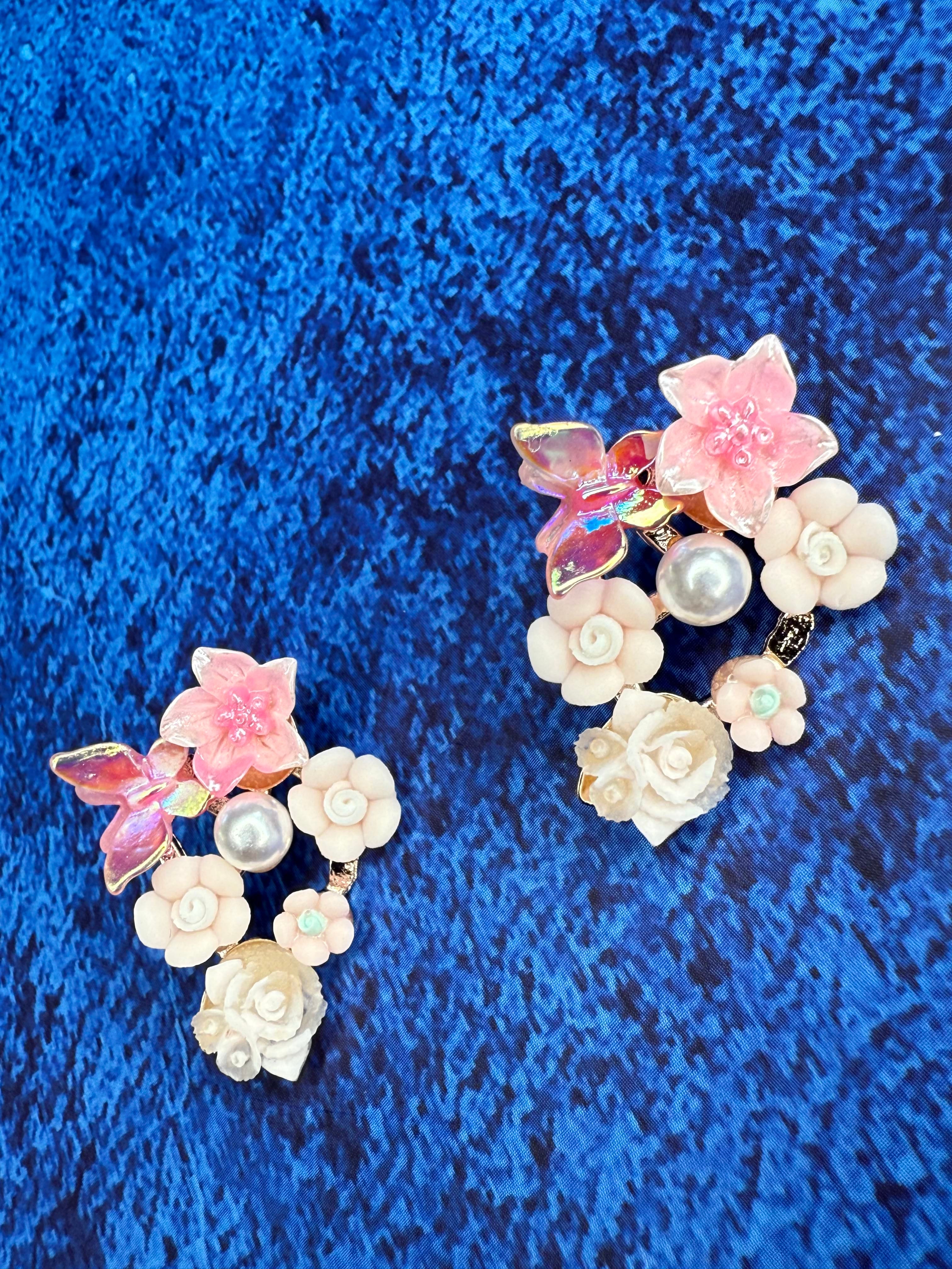Floral Bouquet Earrings - Pink