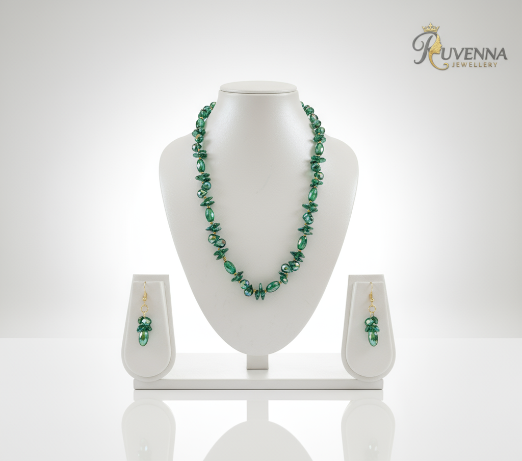 Crystal Necklace & Earring set- Glowing Green
