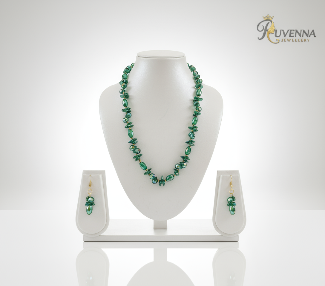 Crystal Necklace & Earring set- Glowing Green