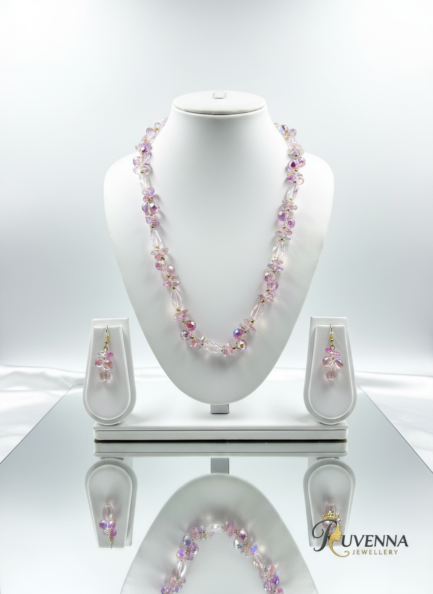 Crystal Necklace & Earring set- Pleasing Pink