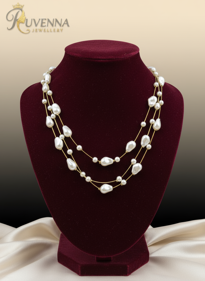 Pearl Stones & Gold Reverie layered Glow Necklace
