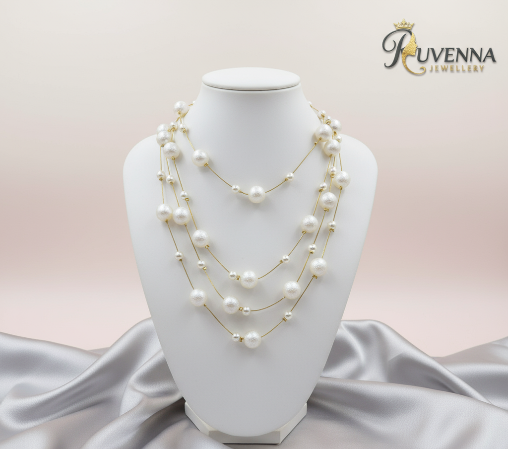 Classic Pearls & Gold Chain Reverie layered Glow Necklace