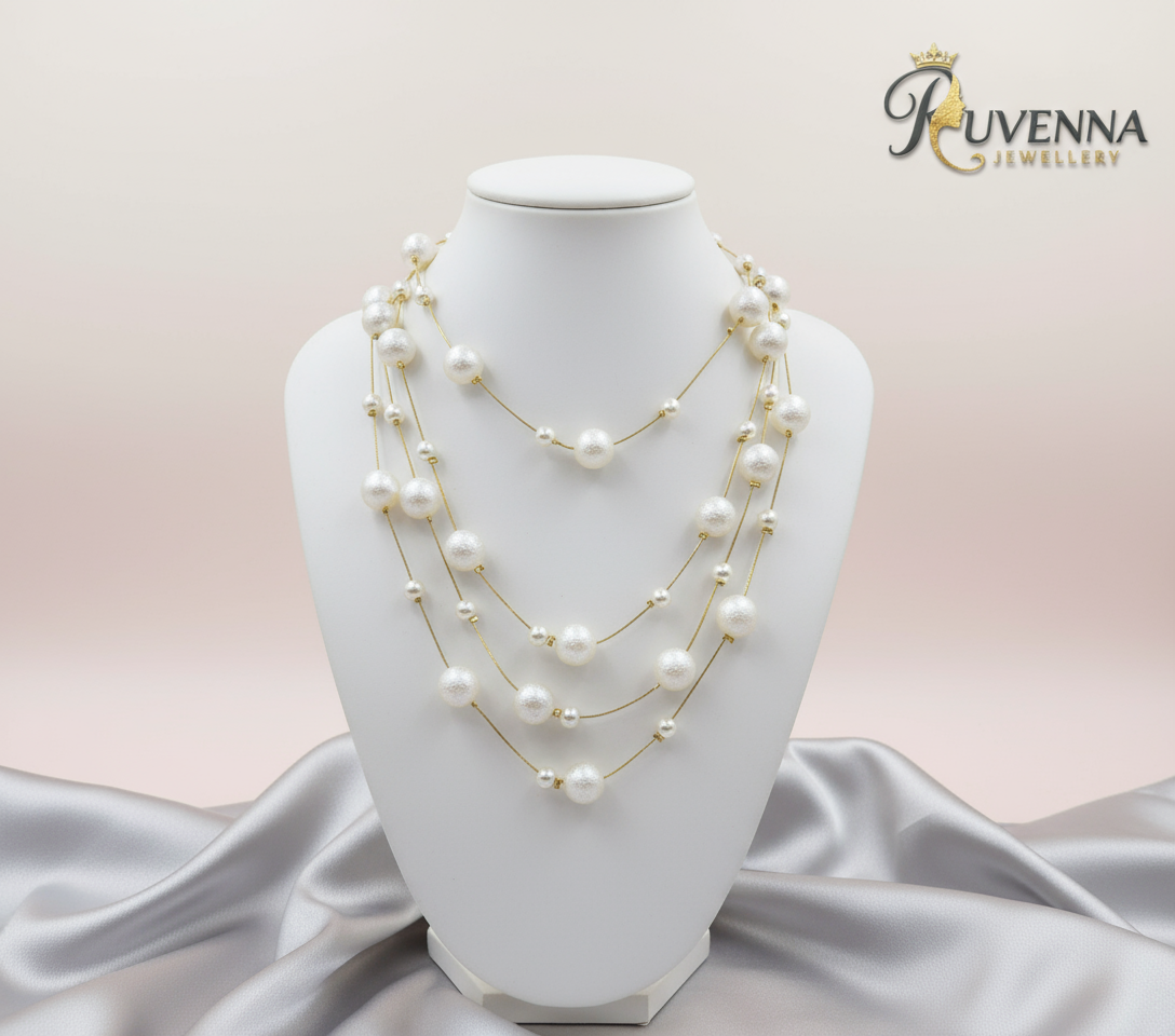 Classic Pearls & Gold Chain Reverie layered Glow Necklace
