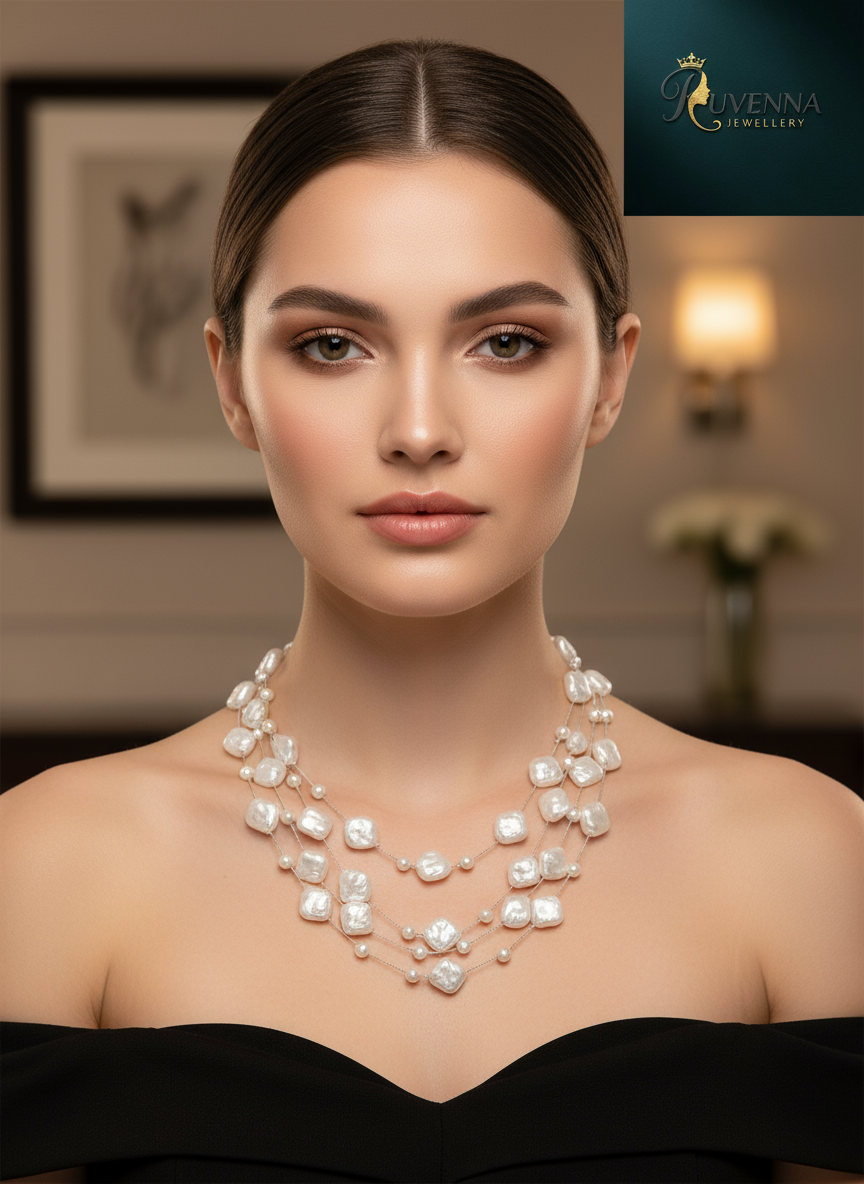 Pearl Stones & Silver Chain Reverie layered Glow Necklace