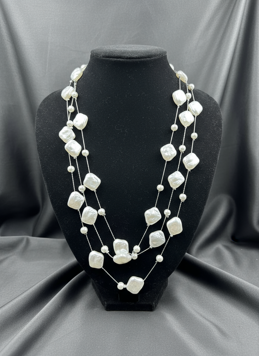 Pearl Stones & Silver Chain Reverie layered Glow Necklace