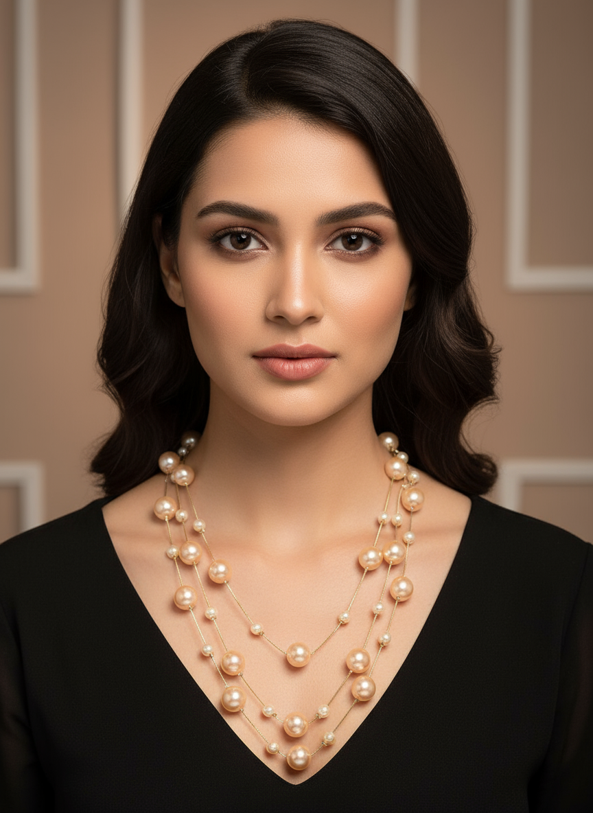 Pearls Rose Gold Reverie layered Glow Necklace
