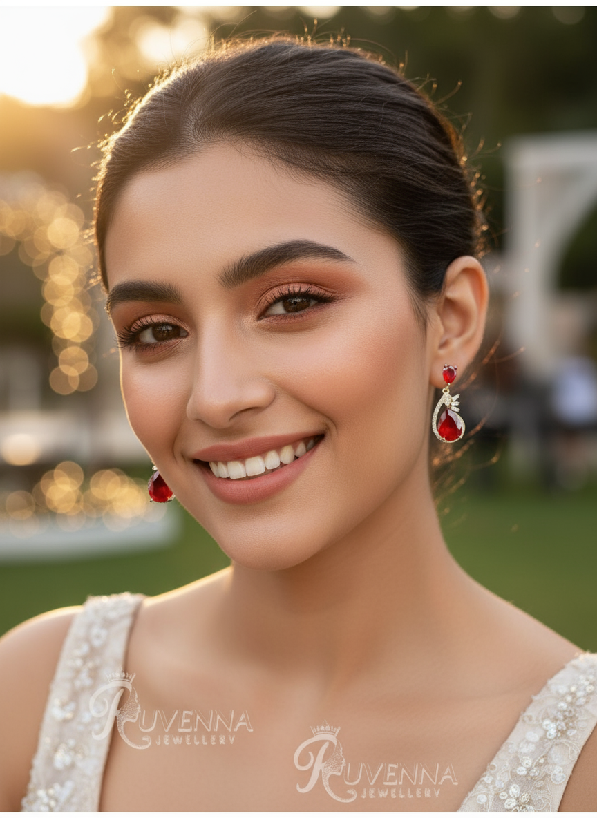 Celesté Mirage Statement Earrings-  Red Ruby