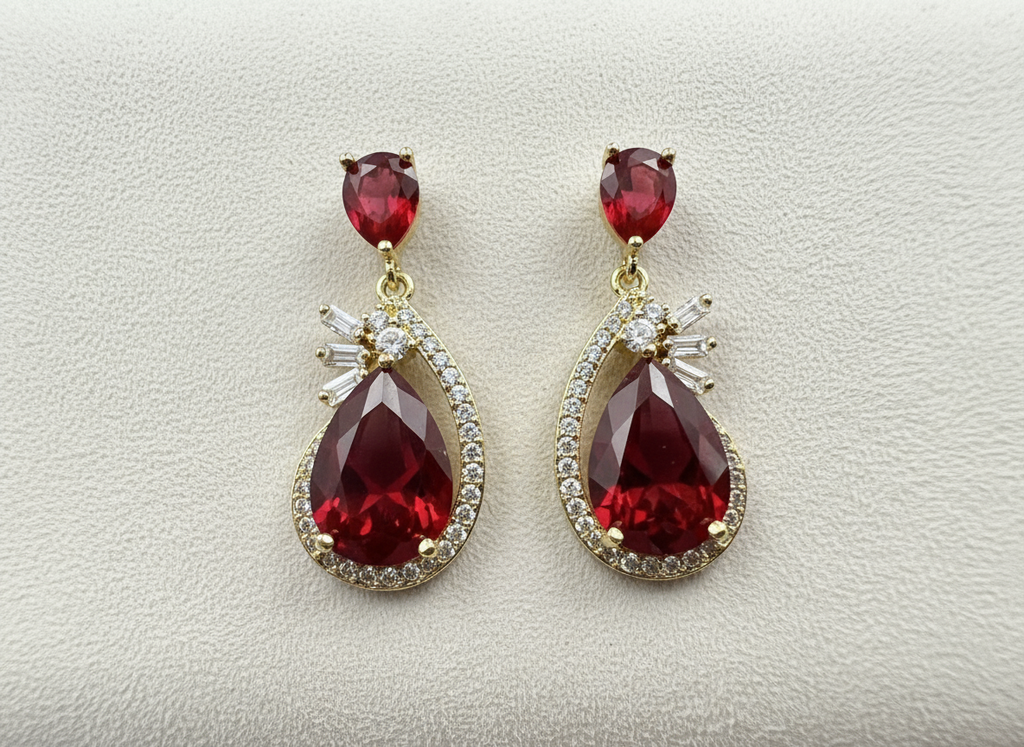Celesté Mirage Statement Earrings-  Red Ruby