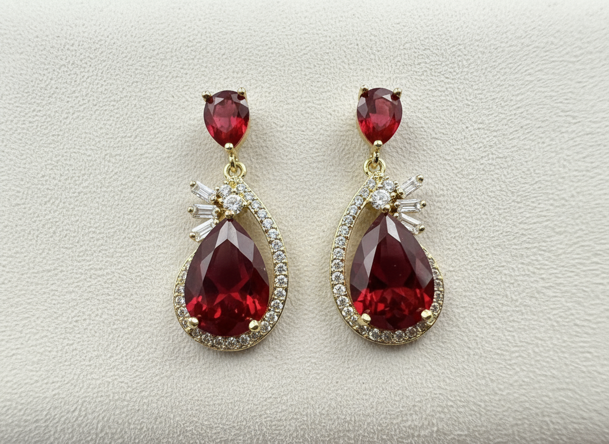 Celesté Mirage Statement Earrings-  Red Ruby
