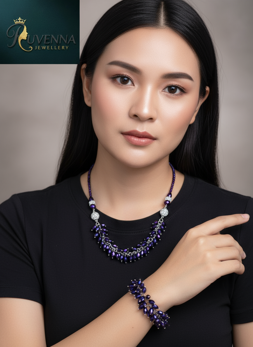 Mystique Motion 2-in-1 Necklace & Bracelet Set- Voilet