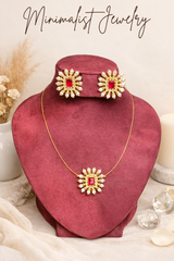 Ruby Bloom Minimalist Necklace & Earring Set