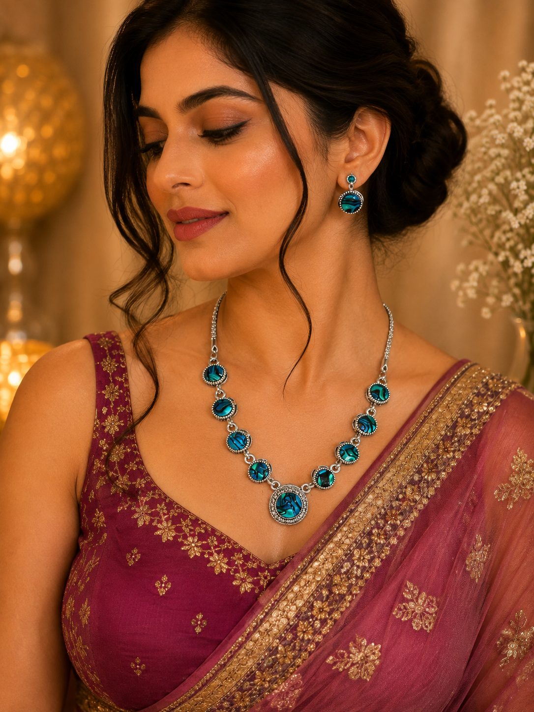 Ocean Blue Stone Necklace Set